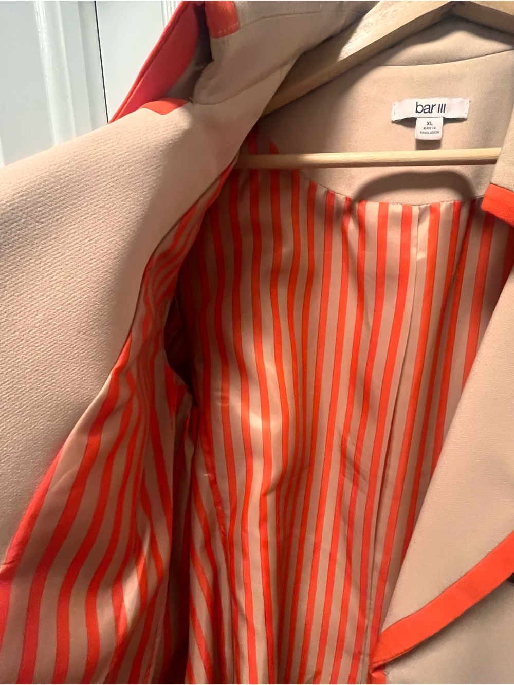 Bar III Beige Trench Coat with Orange Trim - Picture 4 of 7